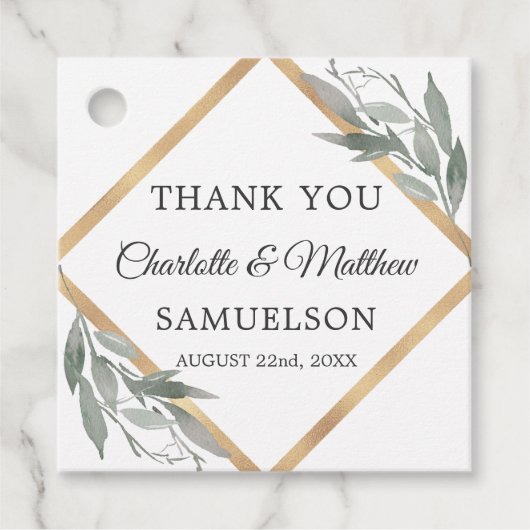 ボタエレガントン葉結婚の金ゴールド フェイバータグ (正面)