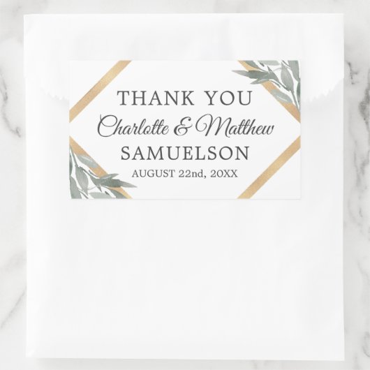 ボタエレガントン葉結婚の金ゴールド 長方形シール (バッグ)