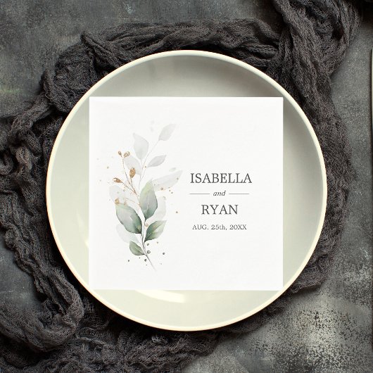 ボタエレガントン葉金ゴールド結婚グリーン スタンダードカクテルナプキン