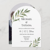 ボタエレガントンrsvp qrコードアーチ結婚写真 招待状 (正面/裏面)