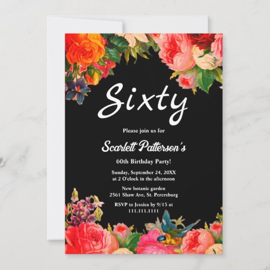 ボタカラフルニカルガーデンフローラ60誕生日 招待状 (正面)