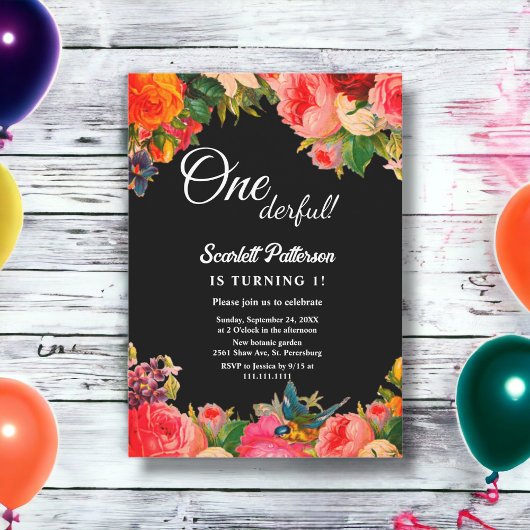 ボタカラフルニカルガーデンボホフローラ1st誕生日 招待状