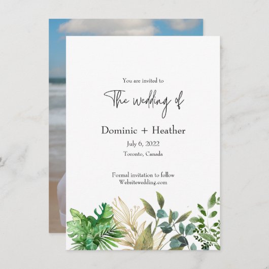 ボタニエレガントカルおよびフォト結婚式招待状 招待状 (正面/裏面)