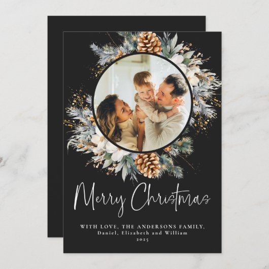 ボタニエレガントカルタイポグラフィ | ブラッククリスマス シーズンカード (正面/裏面)