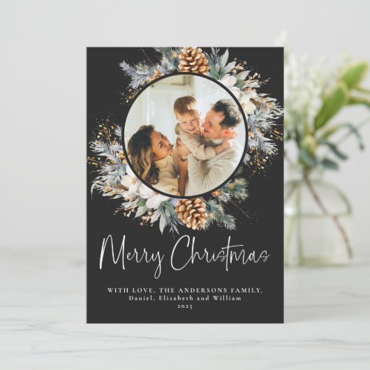 ボタニエレガントカルタイポグラフィ | ブラッククリスマス シーズンカード (スタンド正面)
