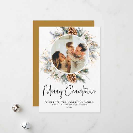 ボタニエレガントカルタイポグラフィ | 1フォトクリスマス シーズンカード (正面/裏面インサイチュ)