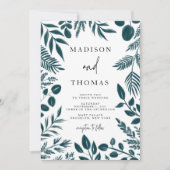ボタニエレガントカルティール(緑がかった色)ブルー結婚ズ 招待状 (正面)