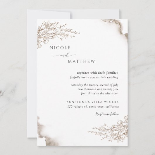 ボタニエレガントカル自然、トーンウォーター結婚カラー 招待状 (正面)