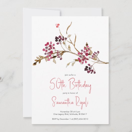 ボタニエレガントカル50番目の誕生日招待状 招待状 (正面)