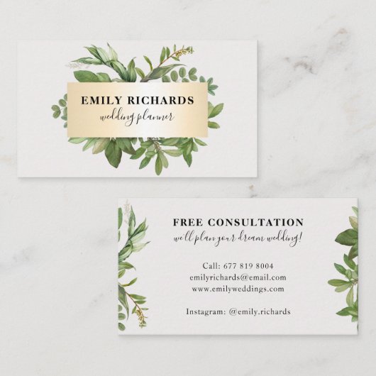 ボタニエレガントッ離れクスクリプトシック金ゴールドフレーム 名刺 (正面/裏面)