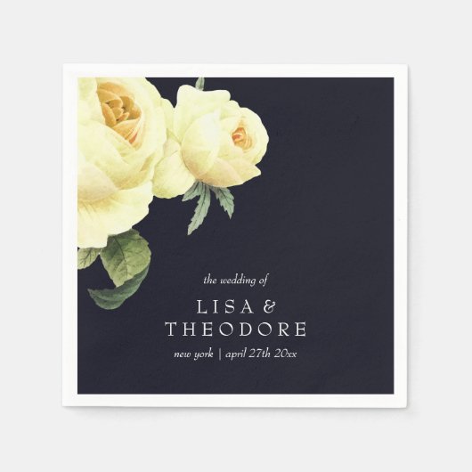 ボタニカイエローブルーヴィンテージウェディングパーソナライズされた スタンダードカクテルナプキン (正面)