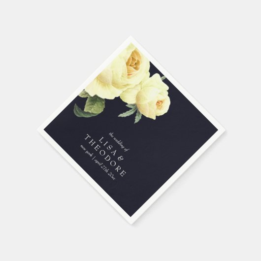 ボタニカイエローブルーヴィンテージウェディングパーソナライズされた スタンダードカクテルナプキン (角)