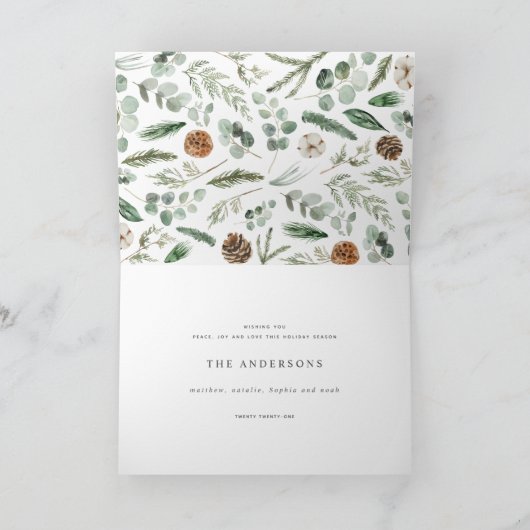 ボタニカモダンル1枚の写真クリスマスエレガントスクリプト シーズンカード (内部)