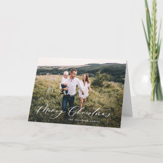 ボタニカモダンル1枚の写真クリスマスエレガントスクリプト シーズンカード (正面)