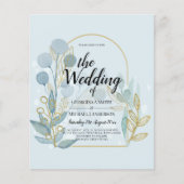 ボタニカモダン；アクアシーグラス金ゴールド結婚式の招待 (正面)