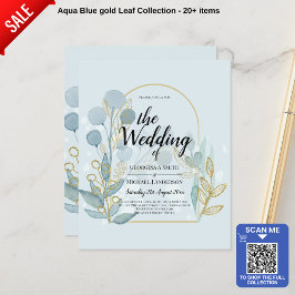 ボタニカモダン；アクアシーグラス金ゴールド結婚式の招待