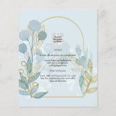 ボタニカモダン；アクアシーグラス金ゴールド結婚式の招待 チラシ (裏面)
