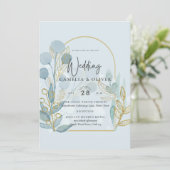 ボタニカモダン；アクアシーグラス金ゴールド結婚式の招待 招待状 (スタンド正面)