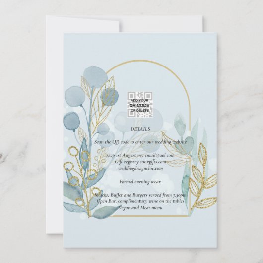 ボタニカモダン；アクアシーグラス金ゴールド結婚式の招待 招待状 (裏面)