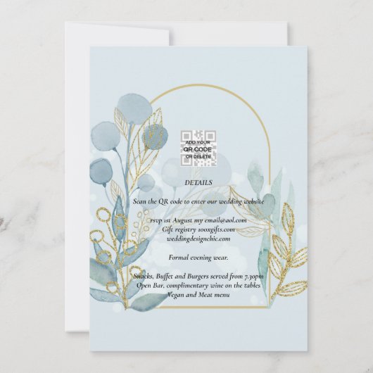 ボタニカモダン;アクアシーグラス金ゴールド結婚式の招待 招待状 (裏面)