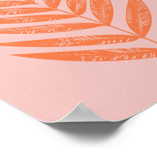 ボタニカルかわいらしファーンパームリーフパステルピンクオレンジ ポスター (角)