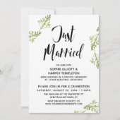ボタニカルたった今結婚しましたタイポグラフィポス結婚ト 招待状 (正面)