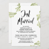 ボタニカルたった今結婚しましたタイポグラフィポス結婚ト 招待状 (正面/裏面)