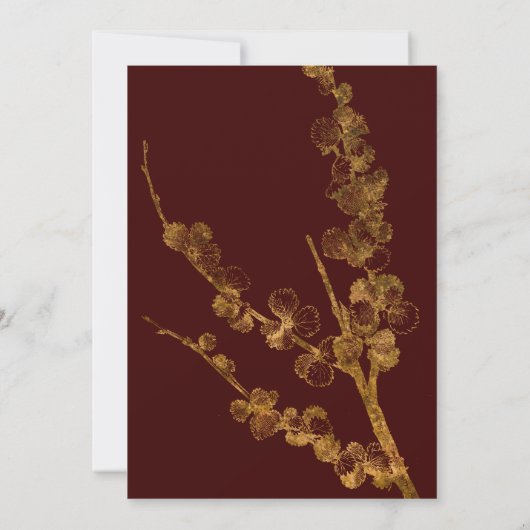 ボタニカルとゴールドで「結婚しました」 バーガンディ 招待状 (裏面)