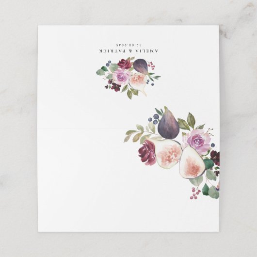 ボタニカルなイチジクとベリーブルゴーニュ結婚フローラ プレイスカード (外部開封)