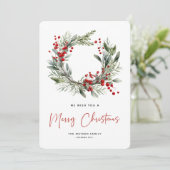 ボタニカルなクリスマスリースのクリスマスおめでとう シーズンカード (スタンド正面)
