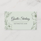 ボタニカルなセージグリーンのQRコード付きエステティシャンフラワー 名刺 (正面)