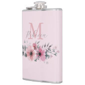 ボタニカルなチックなバーガンディピンクの水彩花イラスト フラスク (左)