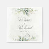 ボタニカルなユーカリのグリーン水彩エレガント スタンダードカクテルナプキン (正面)