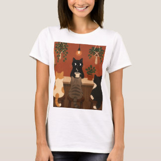 ボタニカルな猫カフェ バリスタ キティ コーヒーショップ Tシャツ