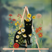 ボタニカルな自然 – 野花の庭の黒猫 アクリルサイン (ニュートラル)