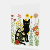 ボタニカルな自然 – 野花の庭の黒猫 アクリルサイン (傾斜)
