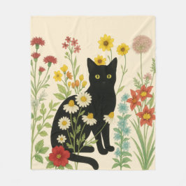 ボタニカルな自然 – 野花の庭の黒猫 フリースブランケット