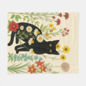 ボタニカルな自然 – 野花の庭の黒猫 フリースブランケット (正面(横))