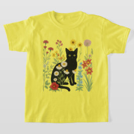 ボタニカルな自然 – 野花の庭の黒猫 Tシャツ