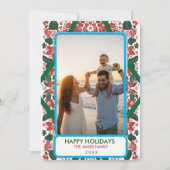 ボタニカルな赤と緑のフォークアート フラワーデザインのクリスマスカード シーズンカード (正面)