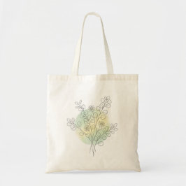 ボタニカルな野の花のラインアート ミニマリスト フラワー トートバッグ