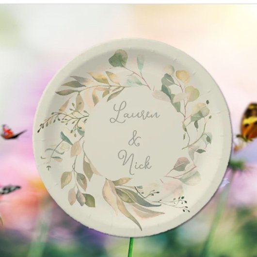 ボタニカルな顔！結婚のパーソナライズされたプレート ペーパープレート
