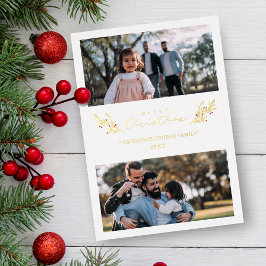 ボタニカルをテーマにしたカスタムクリスマス写真スクリプト 箔シーズンカード