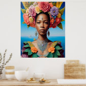 ボタニカルアフリカンプリンセスポートレート ポスター (キッチン)