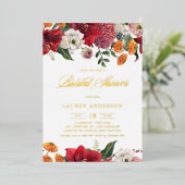 ボタニカルアマリリスとマムスフローラブライダルシャワー 箔招待状 (立ち正面)
