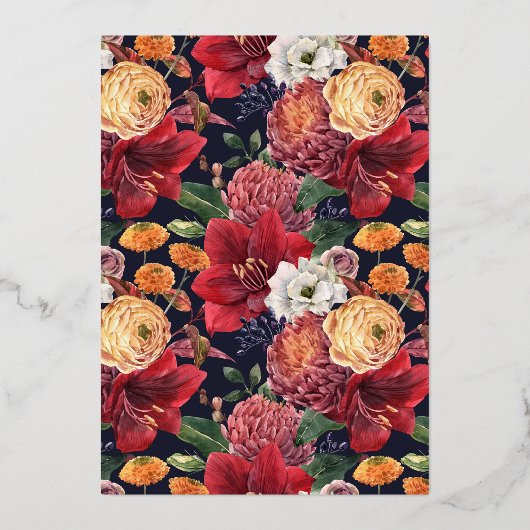 ボタニカルアマリリスとマムスフローラブライダルシャワー 箔招待状 (裏面)