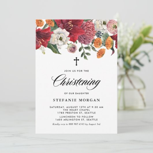 ボタニカルアマリリスとマムスフローラ《キリスト教》洗礼式や命名式 招待状 (スタンド正面)