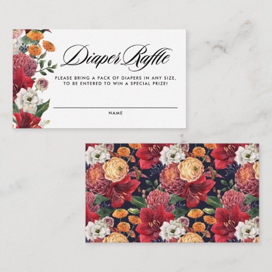 ボタニカルアマリリス赤ちゃんシャワーおむつラッフル エンクロージャーカード (正面/裏面)