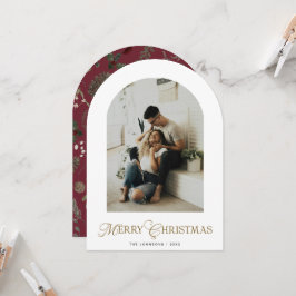 ボタニカルアーチの写真 赤いクリスマス ホリデーカード 招待状