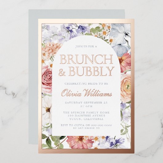 ボタニカルアーチブランチ&バブリーブライダルシャワー 箔招待状 (正面/裏面)